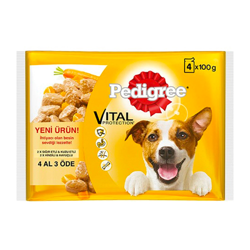 Pedigree Sığır & Kuzu ve Hindili & Havuçlu Yetişkin Köpek Maması (4 x 100 g) Barkod Numarası